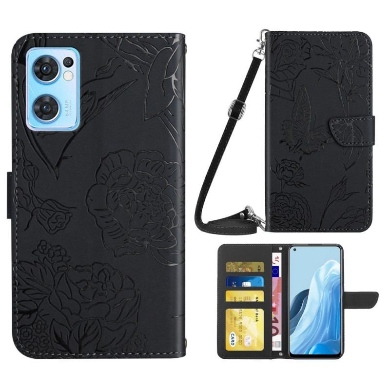Capa Folio Para Oppo Find X5 Lite Borboletas Com Alça De Ombro