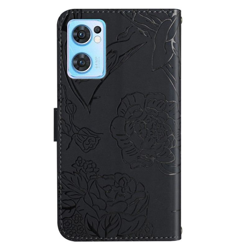 Capa Folio Para Oppo Find X5 Lite Borboletas Com Alça De Ombro