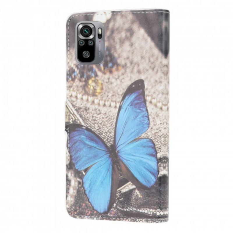 Capa De Couro Para Xiaomi Redmi Note 10 / 10S Borboleta Azul