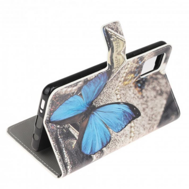 Capa De Couro Para Xiaomi Redmi Note 10 / 10S Borboleta Azul