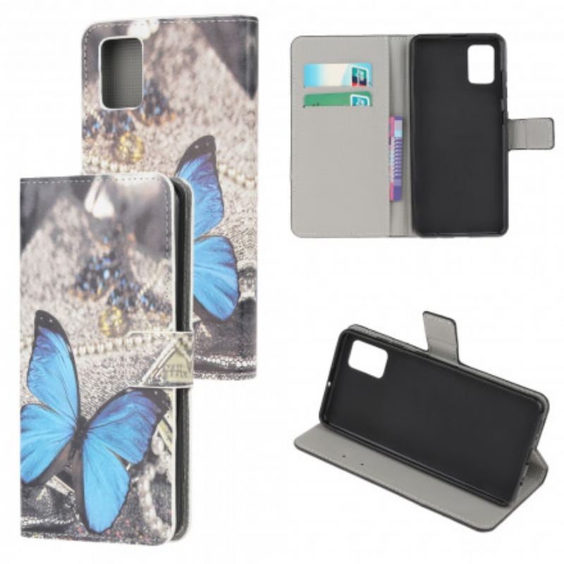 Capa De Couro Para Xiaomi Redmi Note 10 / 10S Borboleta Azul