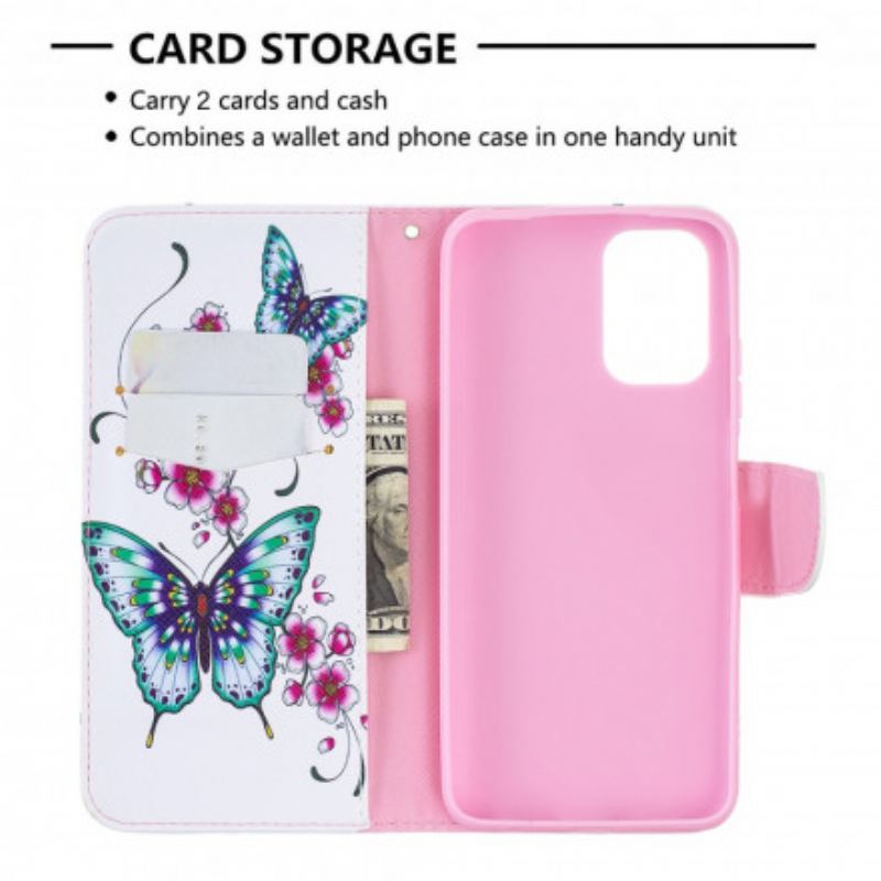 Capa De Couro Para Xiaomi Redmi Note 10 / 10S Borboletas Maravilhosas