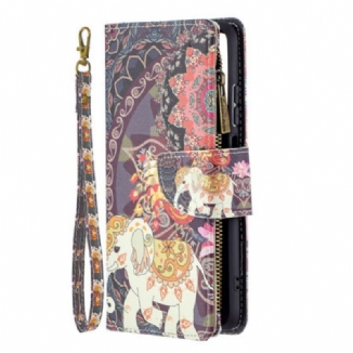 Capa Flip Para Xiaomi Redmi Note 10 / 10S Bolso Elefante Com Zíper
