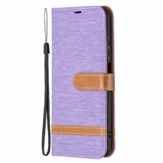 Capa Flip Para Xiaomi Redmi Note 10 / 10S De Cordão Correia Efeito Tecido E Couro