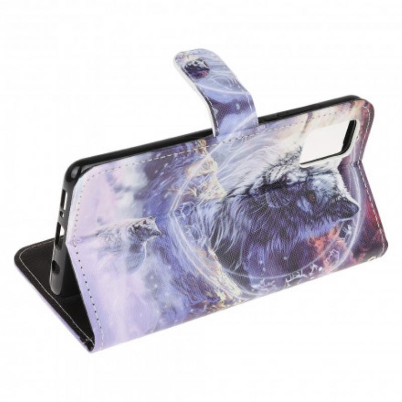 Capa Flip Para Xiaomi Redmi Note 10 / 10S Lobo No Inverno Com Cordão