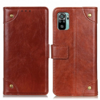 Capa Flip Para Xiaomi Redmi Note 10 / 10S Rebites Vintage Estilo Couro Napa