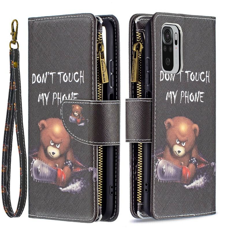 Capa Folio Para Xiaomi Redmi Note 10 / 10S Urso De Bolso Com Zíper
