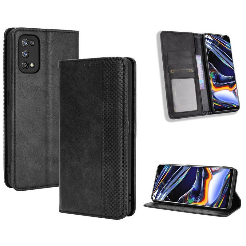 Capa De Celular Para Realme 7 Pro Flip Efeito Couro Vintage Estilizado