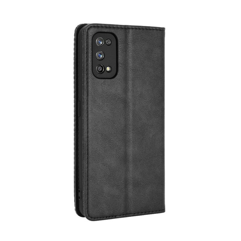 Capa De Celular Para Realme 7 Pro Flip Efeito Couro Vintage Estilizado