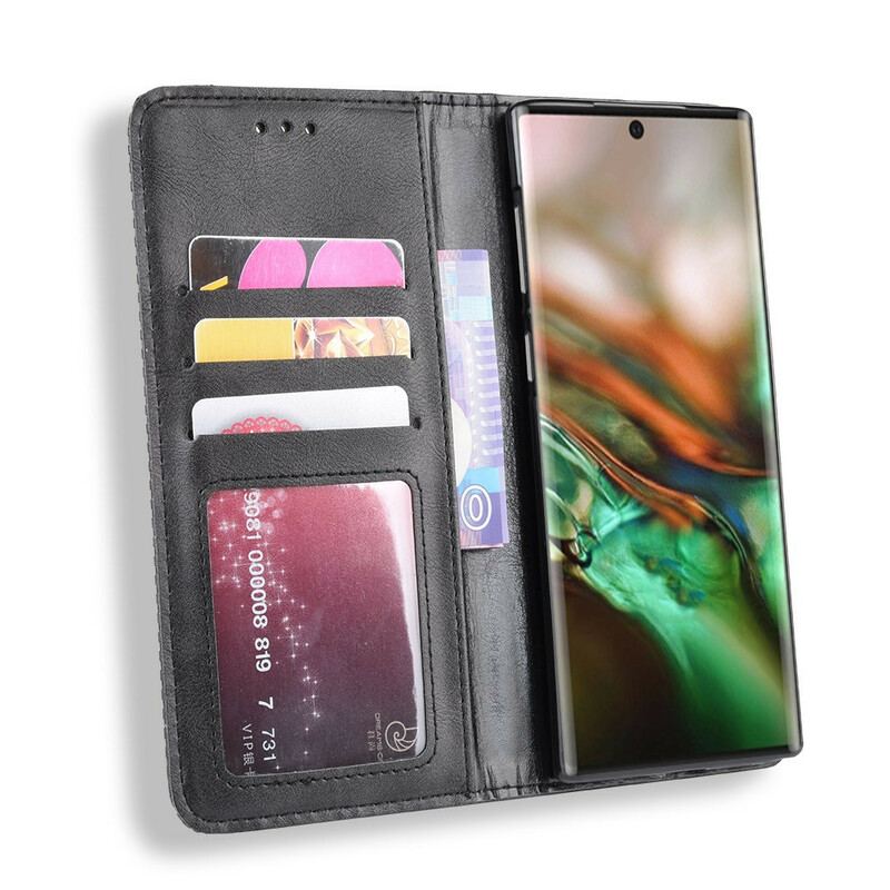 Capa De Celular Para Samsung Galaxy Note 10 Flip Efeito Couro Vintage Estilizado