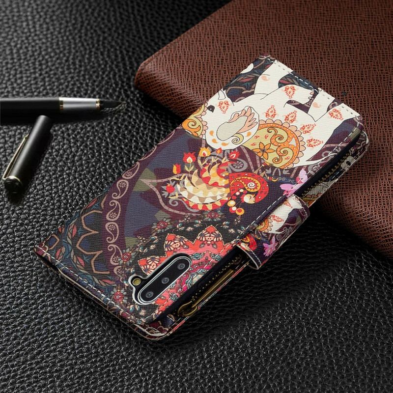 Capa De Couro Para Samsung Galaxy Note 10 Bolso Elefante Com Zíper