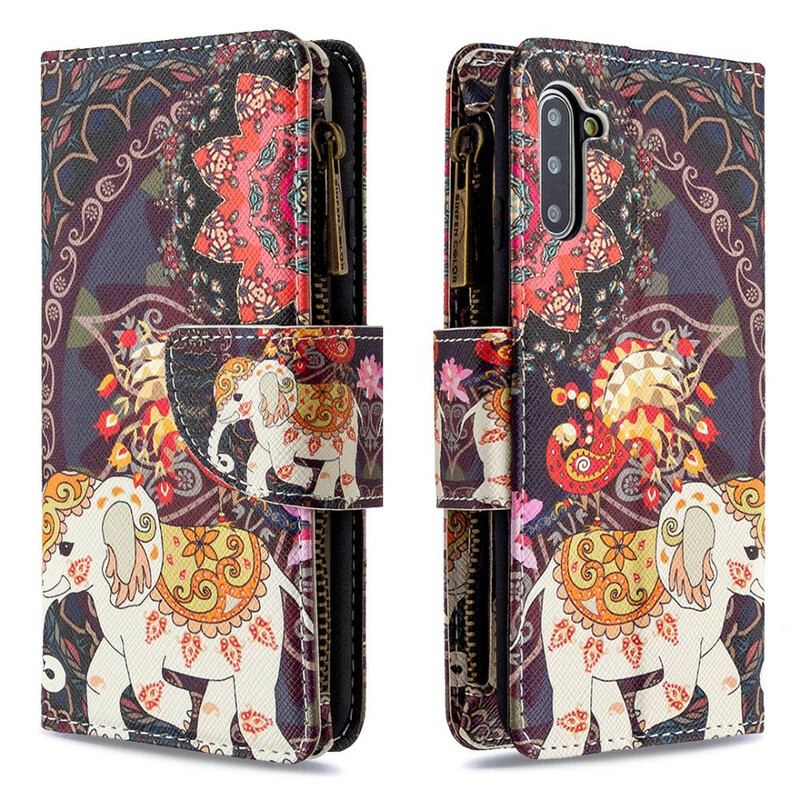 Capa De Couro Para Samsung Galaxy Note 10 Bolso Elefante Com Zíper