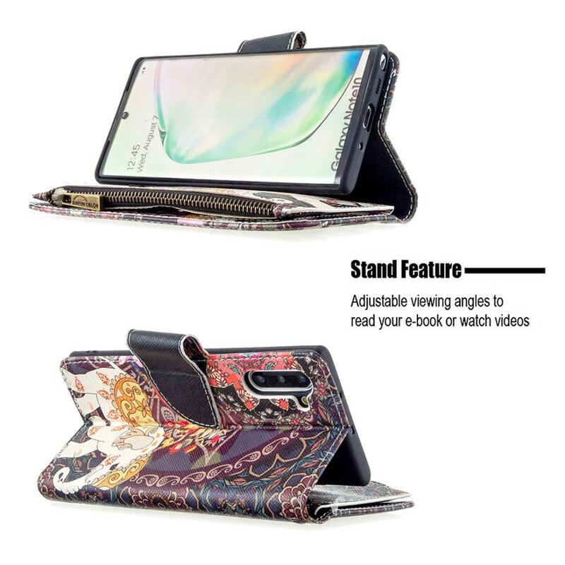 Capa De Couro Para Samsung Galaxy Note 10 Bolso Elefante Com Zíper