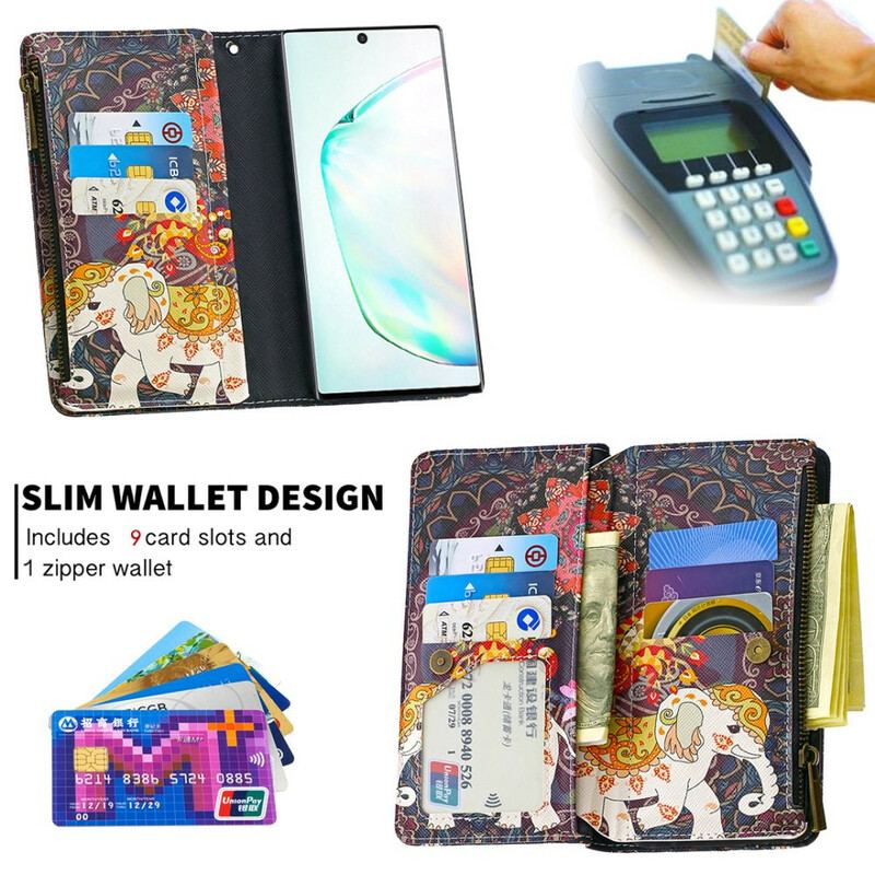 Capa De Couro Para Samsung Galaxy Note 10 Bolso Elefante Com Zíper