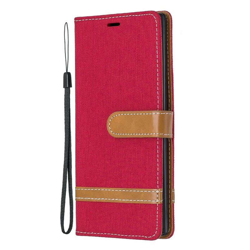 Capa De Couro Para Samsung Galaxy Note 10 De Cordão Correia Efeito Tecido E Couro