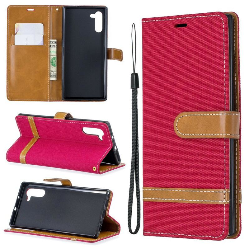 Capa De Couro Para Samsung Galaxy Note 10 De Cordão Correia Efeito Tecido E Couro