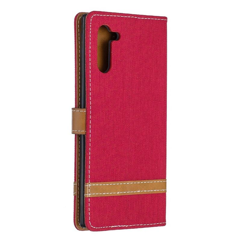 Capa De Couro Para Samsung Galaxy Note 10 De Cordão Correia Efeito Tecido E Couro