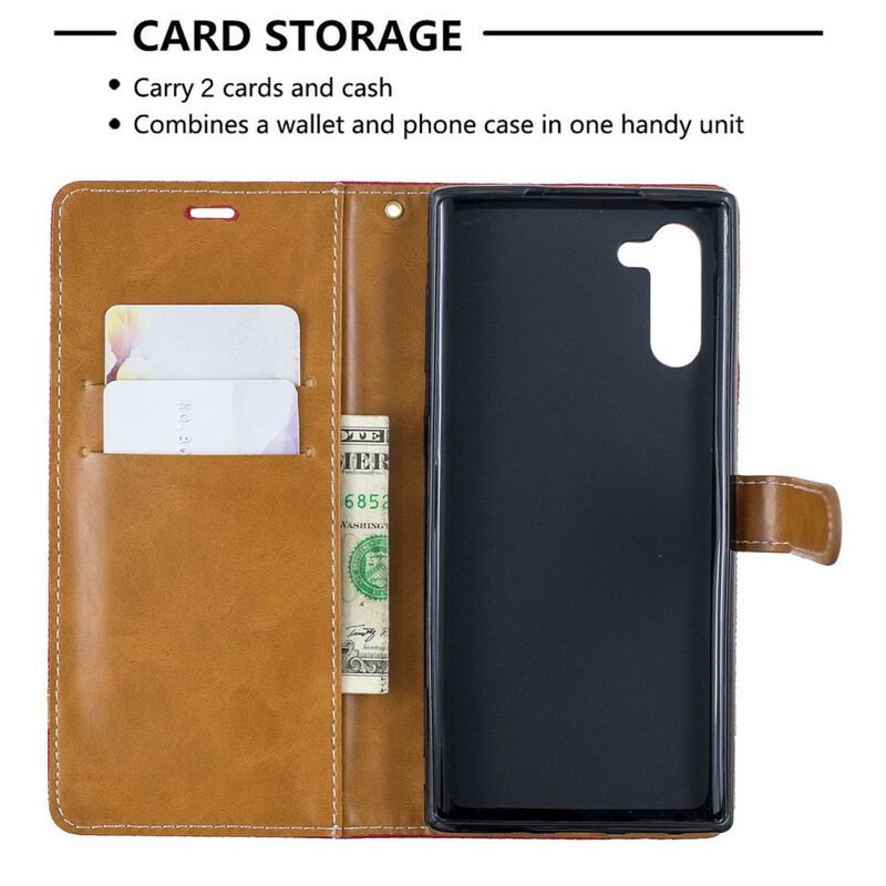 Capa De Couro Para Samsung Galaxy Note 10 De Cordão Correia Efeito Tecido E Couro