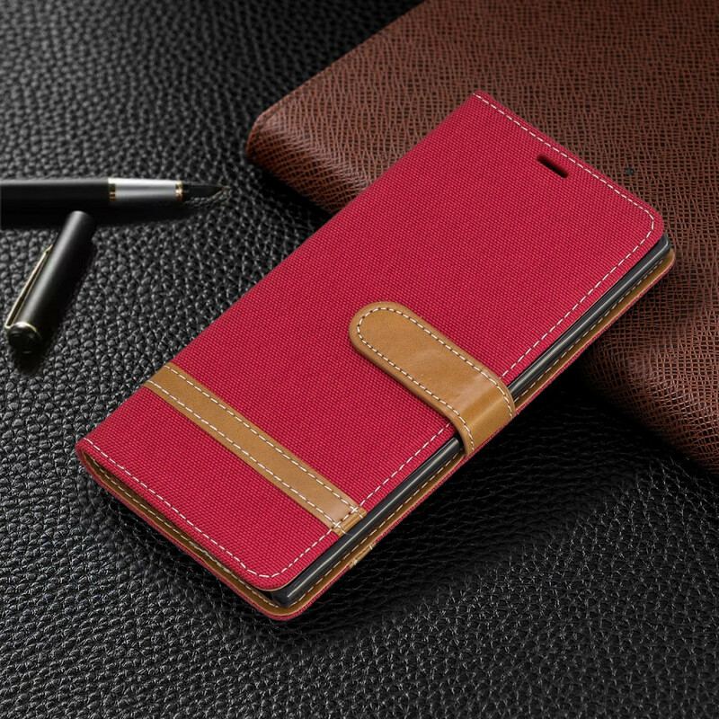 Capa De Couro Para Samsung Galaxy Note 10 De Cordão Correia Efeito Tecido E Couro
