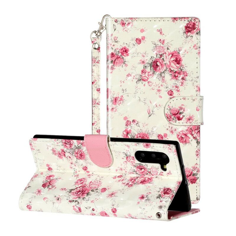 Capa De Couro Para Samsung Galaxy Note 10 De Cordão Strap Light Spot Flowers
