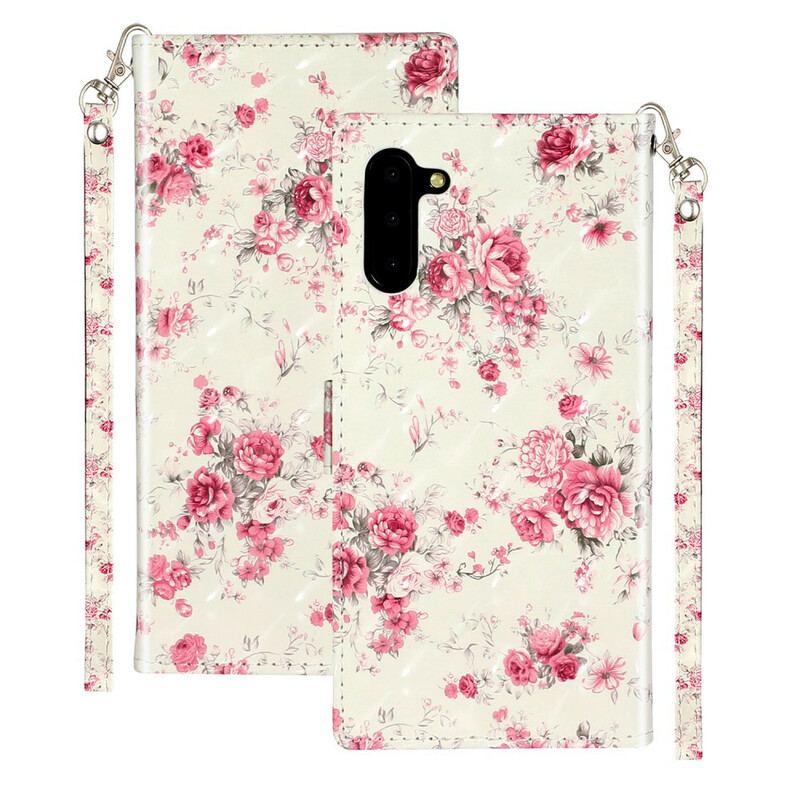 Capa De Couro Para Samsung Galaxy Note 10 De Cordão Strap Light Spot Flowers