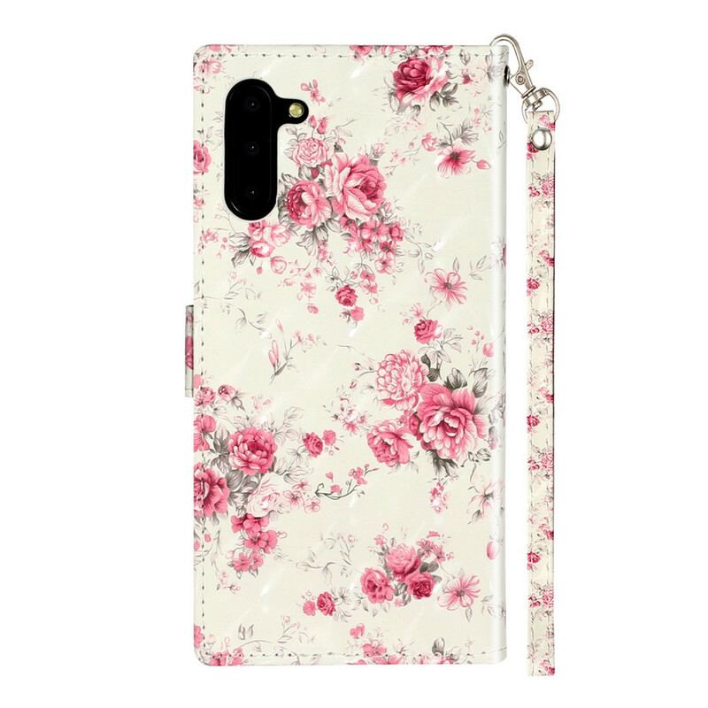 Capa De Couro Para Samsung Galaxy Note 10 De Cordão Strap Light Spot Flowers