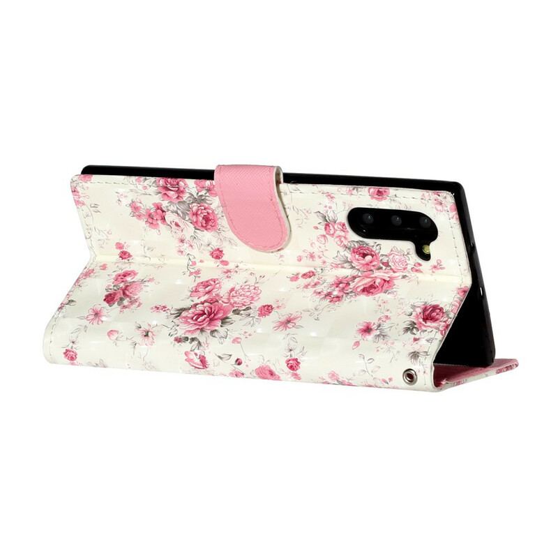 Capa De Couro Para Samsung Galaxy Note 10 De Cordão Strap Light Spot Flowers