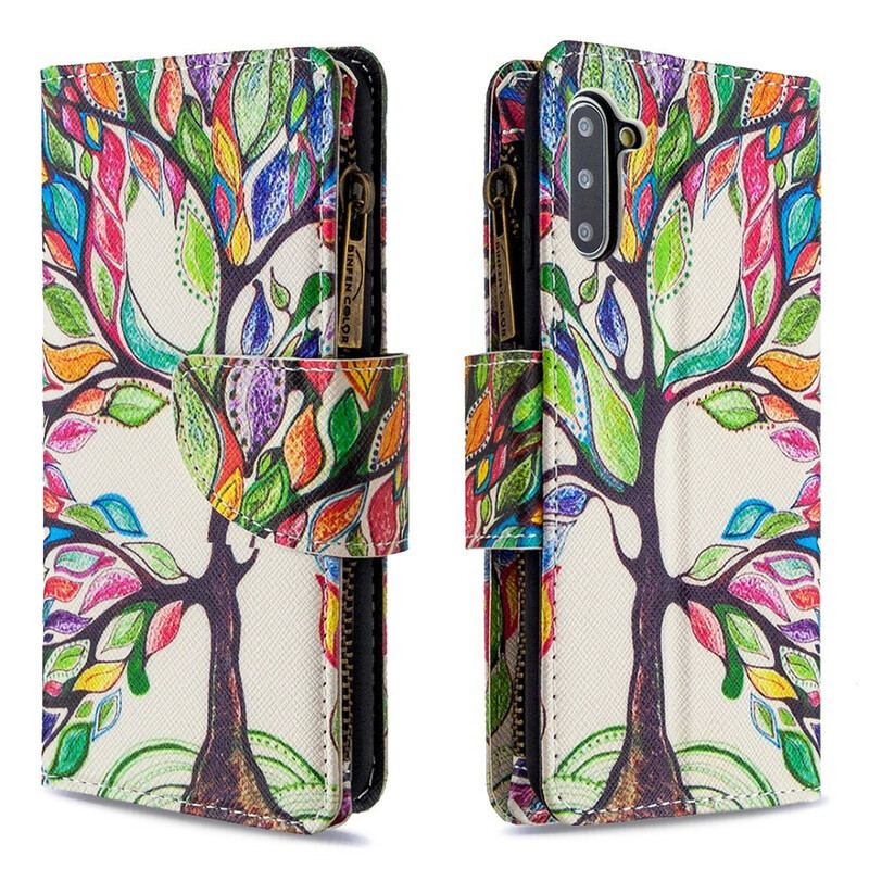Capa Flip Para Samsung Galaxy Note 10 Bolso De Árvore Com Zíper