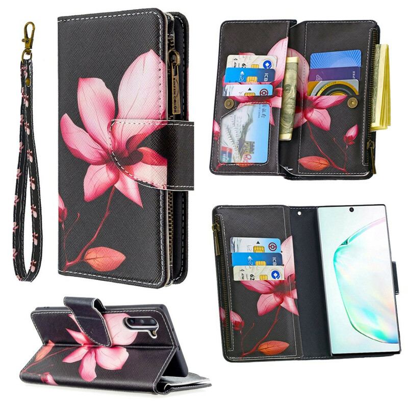 Capa Flip Para Samsung Galaxy Note 10 Bolso Com Zíper Flor