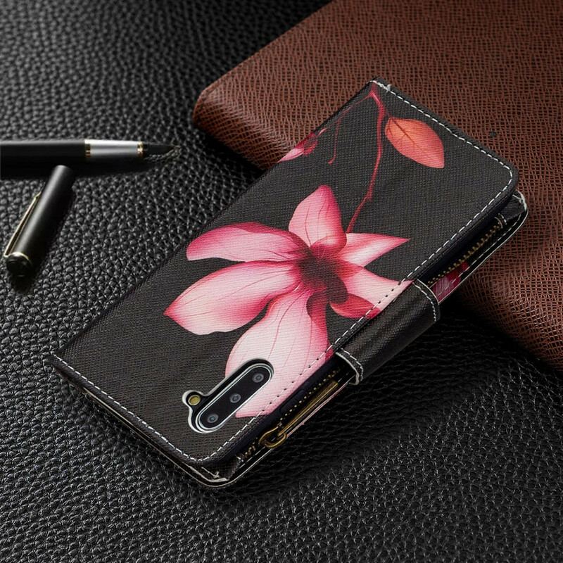 Capa Flip Para Samsung Galaxy Note 10 Bolso Com Zíper Flor