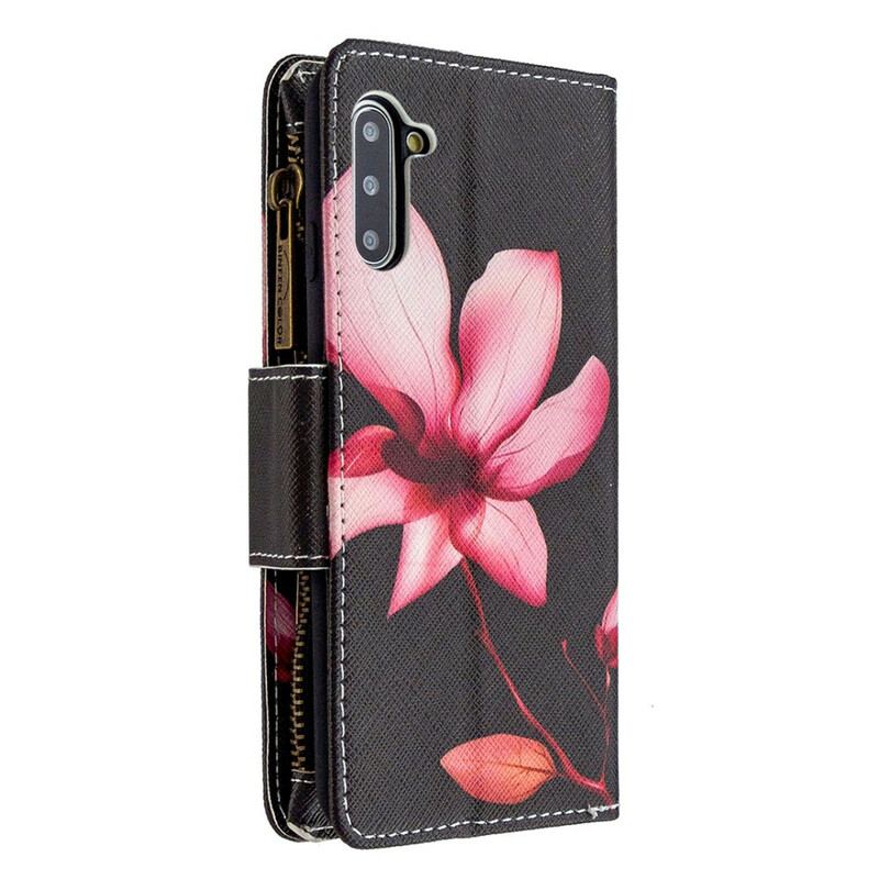 Capa Flip Para Samsung Galaxy Note 10 Bolso Com Zíper Flor