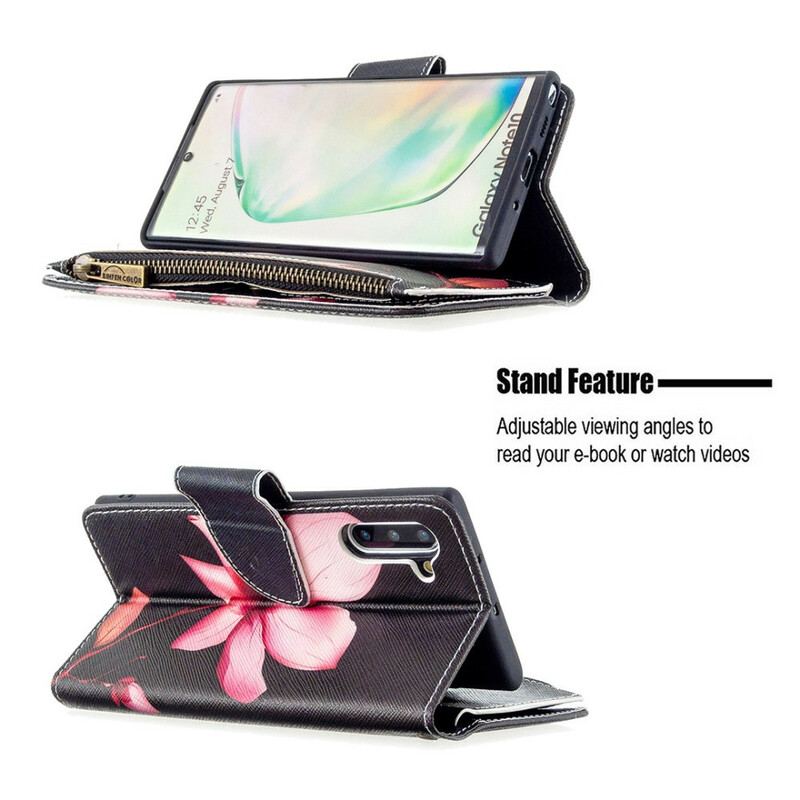 Capa Flip Para Samsung Galaxy Note 10 Bolso Com Zíper Flor