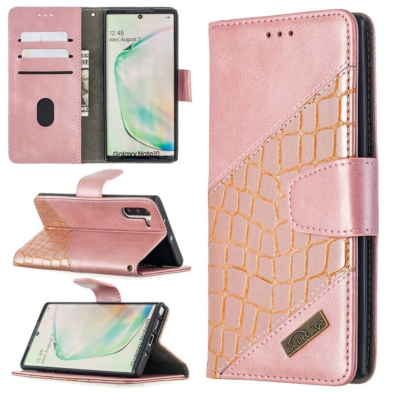 Capa Folio Para Samsung Galaxy Note 10 Efeito Clássico De Pele De Crocodilo