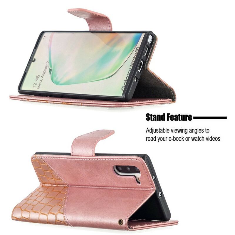 Capa Folio Para Samsung Galaxy Note 10 Efeito Clássico De Pele De Crocodilo