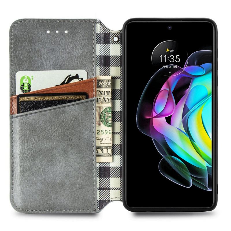 Capa De Celular Para Motorola Edge 20 Flip Textura Diamante Efeito Couro