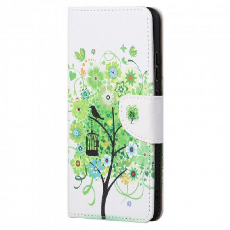 Capa De Couro Para Motorola Edge 20 Árvore Verde