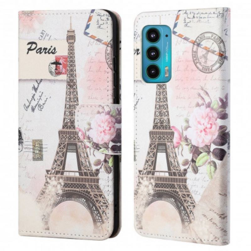 Capa De Couro Para Motorola Edge 20 Torre Eiffel Retrô