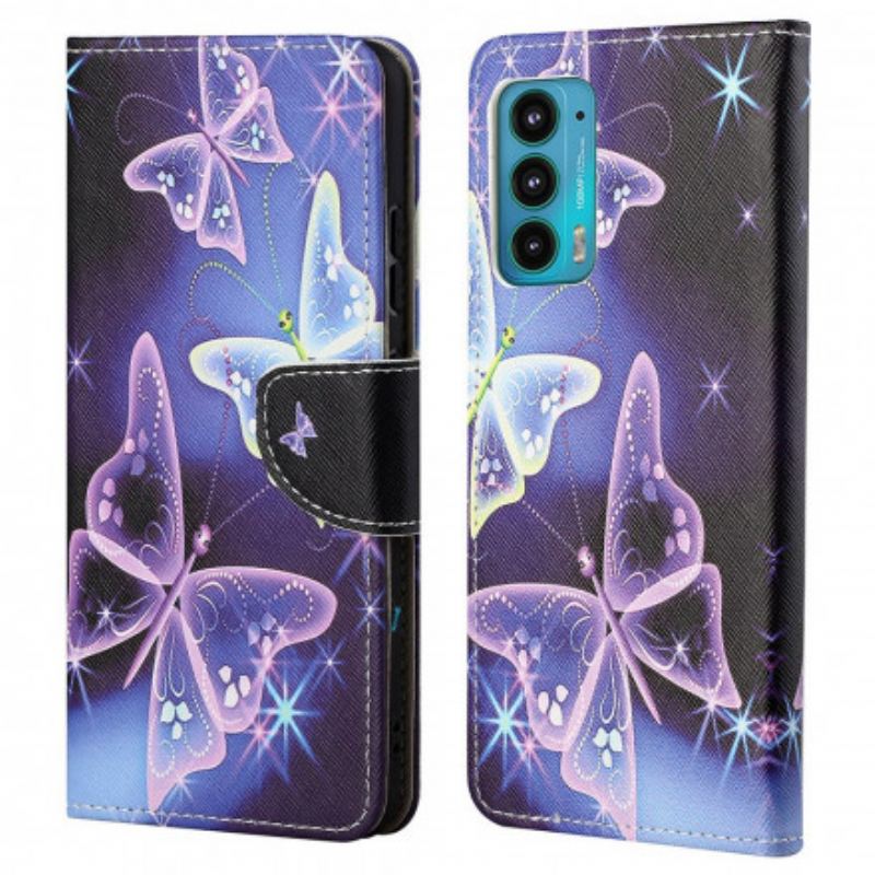 Capa Em Pele Para Motorola Edge 20 Borboletas