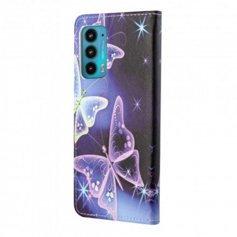 Capa Em Pele Para Motorola Edge 20 Borboletas