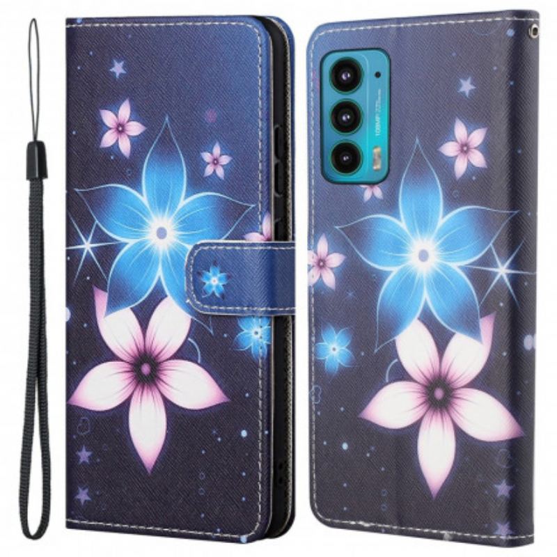 Capa Flip Para Motorola Edge 20 De Cordão Flores De Cinta Lunar