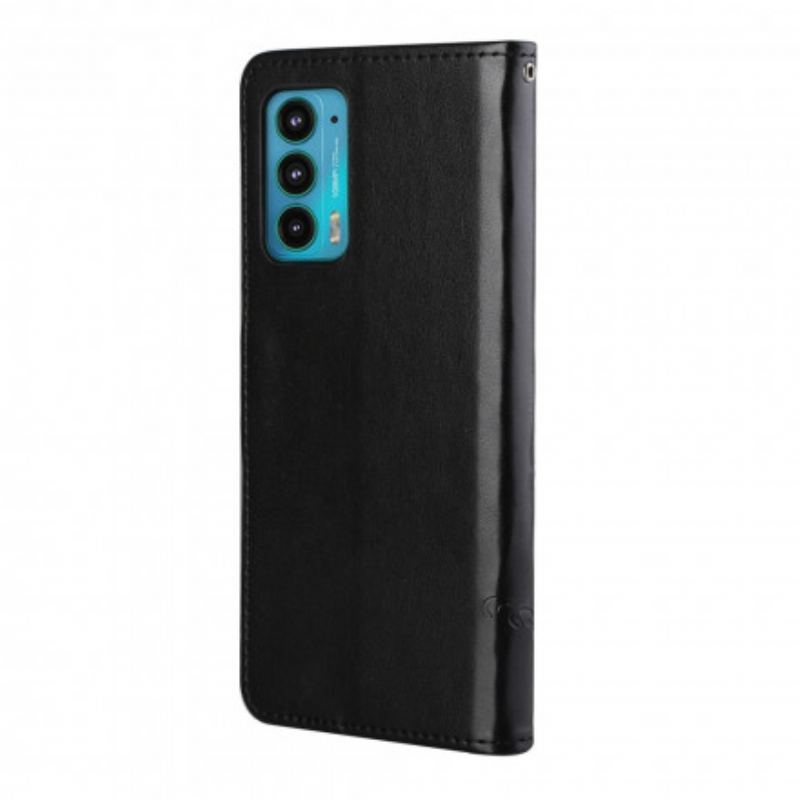 Capa Flip Para Motorola Edge 20 De Cordão Pulseira Borboletas E Flores