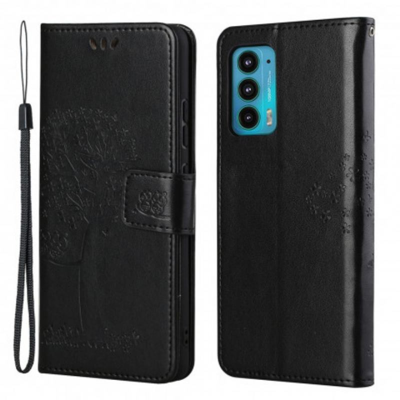 Capa Flip Para Motorola Edge 20 De Cordão Tanga E Corujas