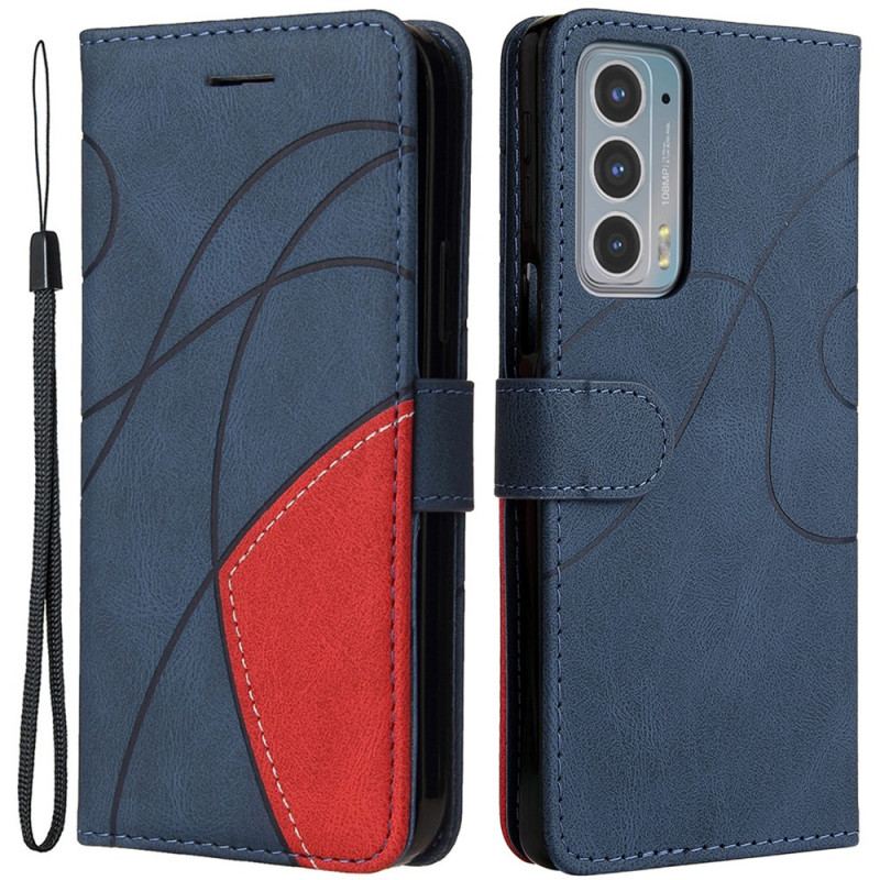 Capa Flip Para Motorola Edge 20 Couro Sintético De Assinatura De Dois Tons