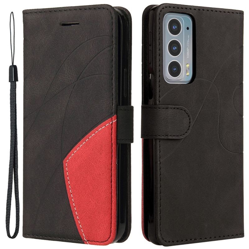 Capa Flip Para Motorola Edge 20 Couro Sintético De Assinatura De Dois Tons