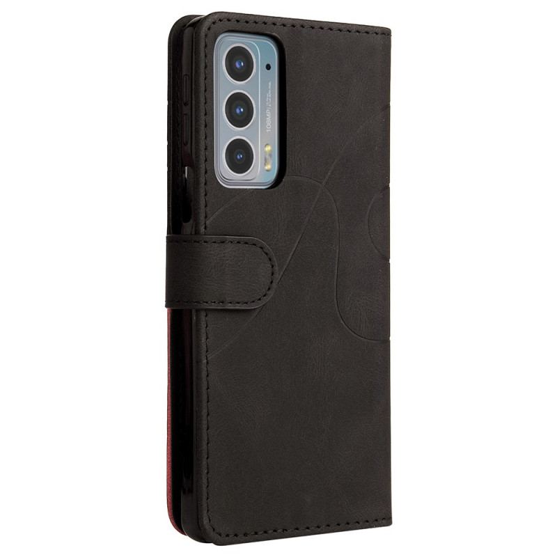 Capa Flip Para Motorola Edge 20 Couro Sintético De Assinatura De Dois Tons