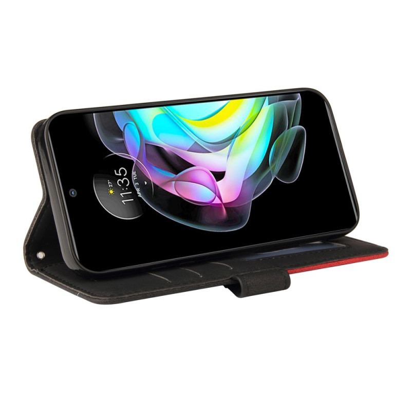 Capa Flip Para Motorola Edge 20 Couro Sintético De Assinatura De Dois Tons