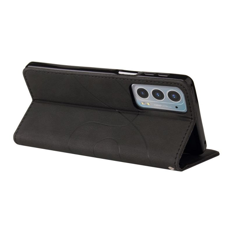 Capa Flip Para Motorola Edge 20 Couro Sintético De Assinatura De Dois Tons
