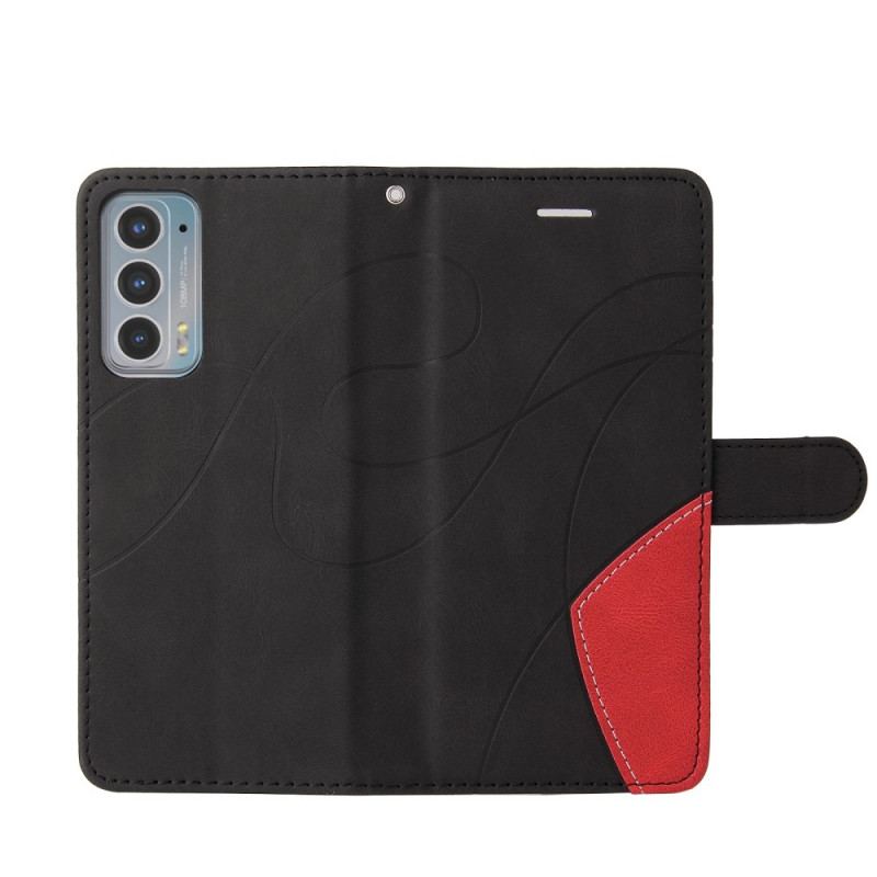 Capa Flip Para Motorola Edge 20 Couro Sintético De Assinatura De Dois Tons