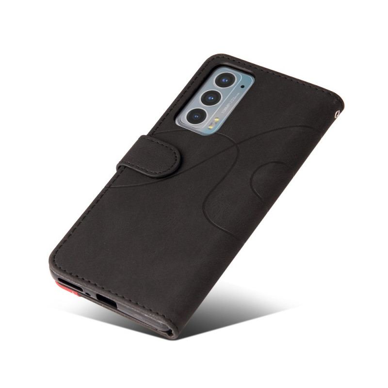 Capa Flip Para Motorola Edge 20 Couro Sintético De Assinatura De Dois Tons