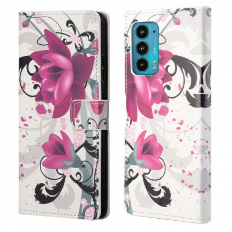 Capa Flip Para Motorola Edge 20 Flores Tropicais